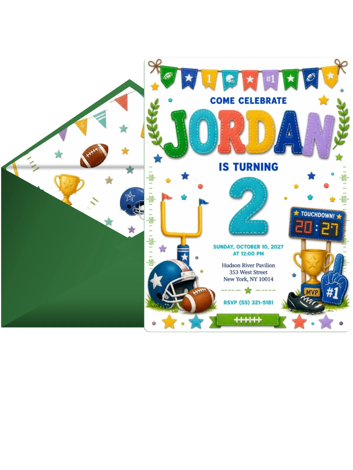 Stitched Football 2nd Birthday Invitation