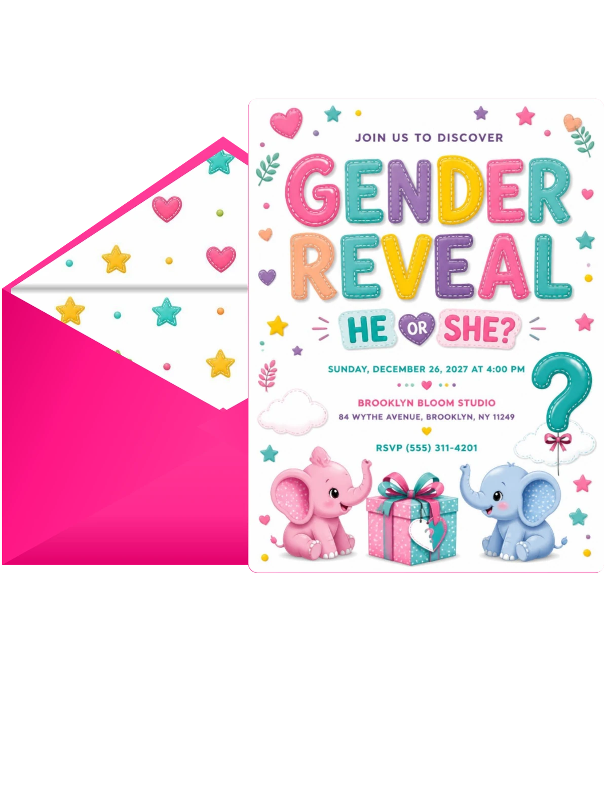 Baby Elephant Gender Reveal Invitation