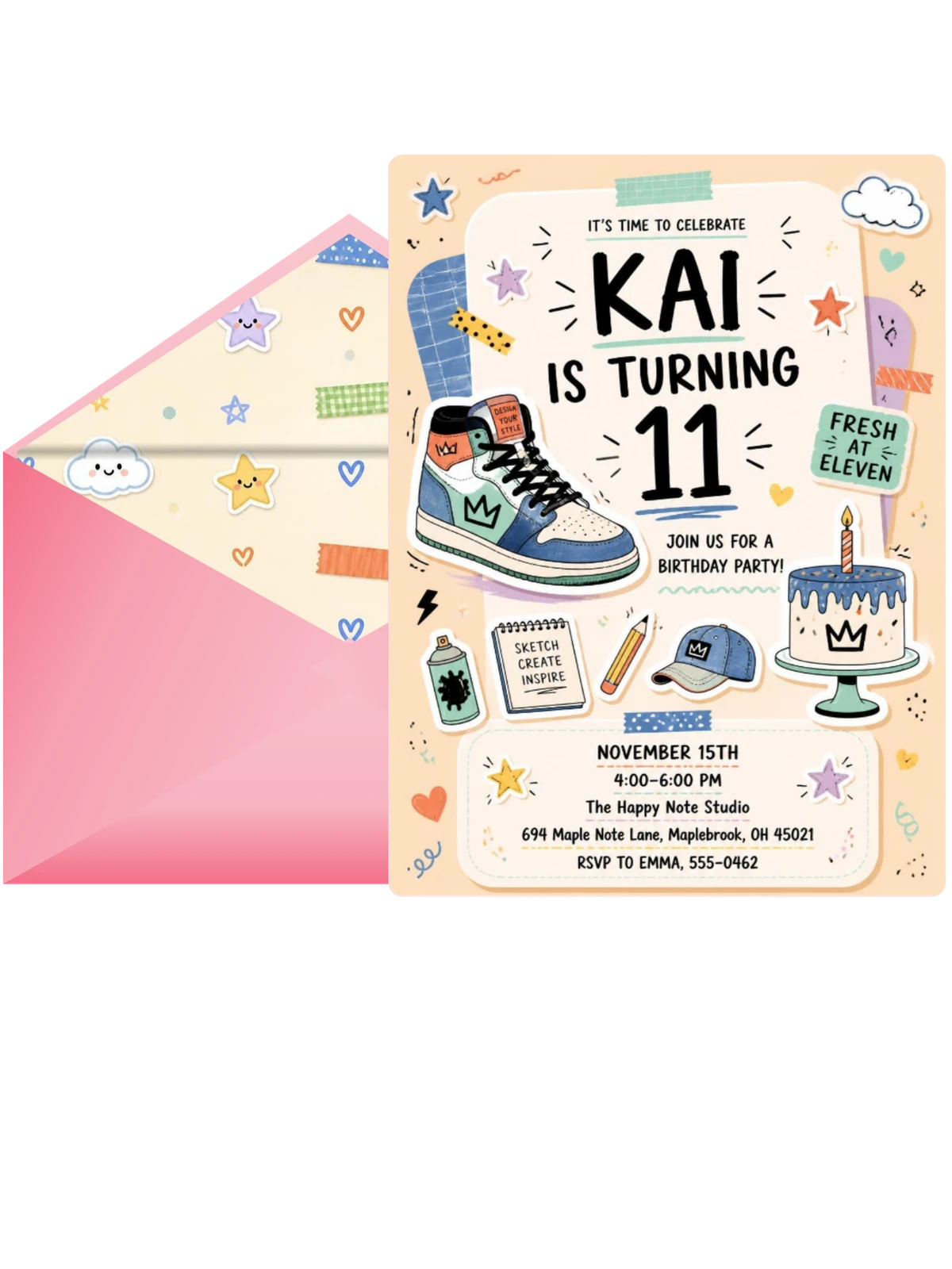 Pastel Custom Sneaker 11th Birthday Invitation