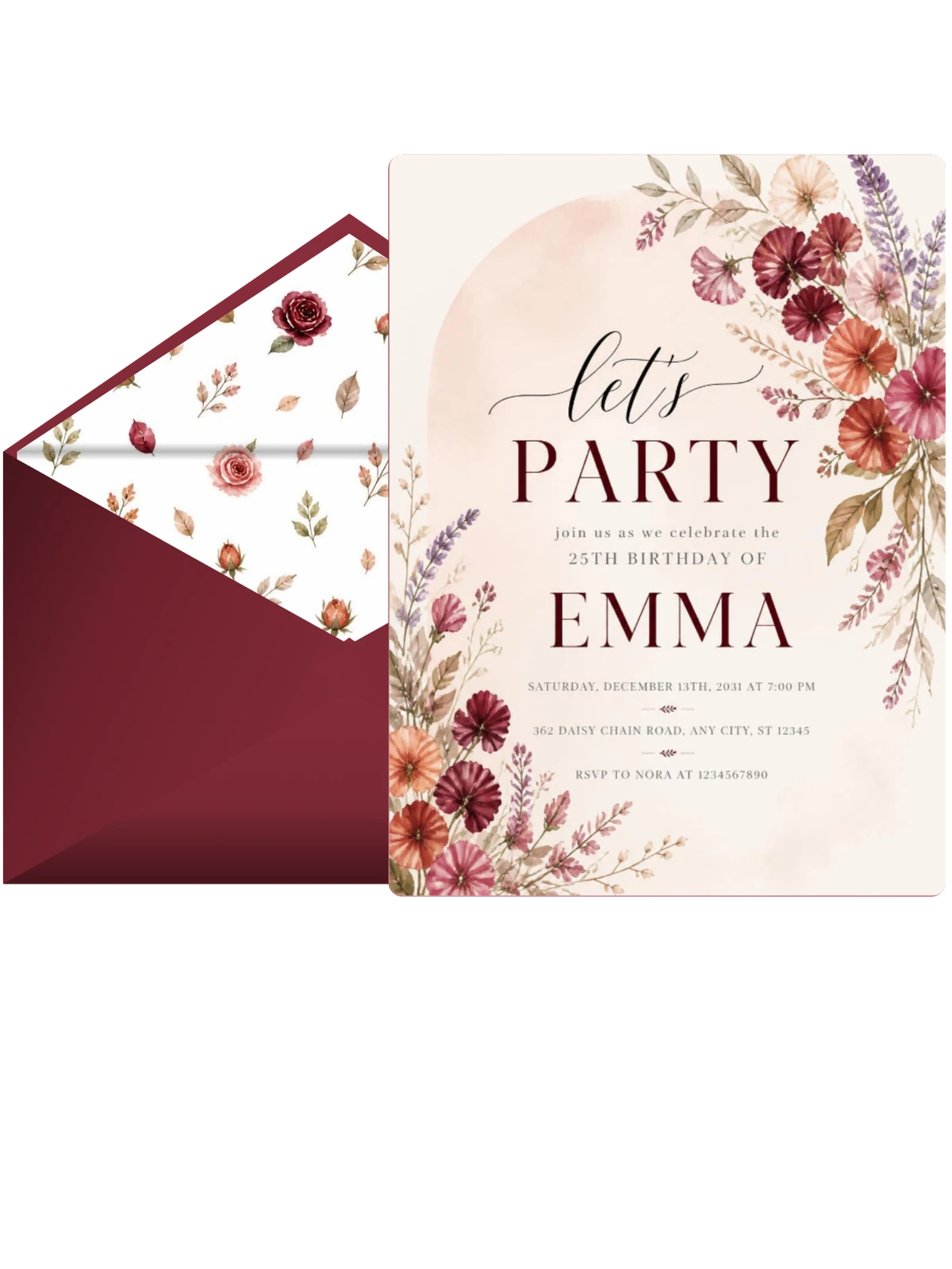 Floral Sprays Autumn 25th Birthday Invitation