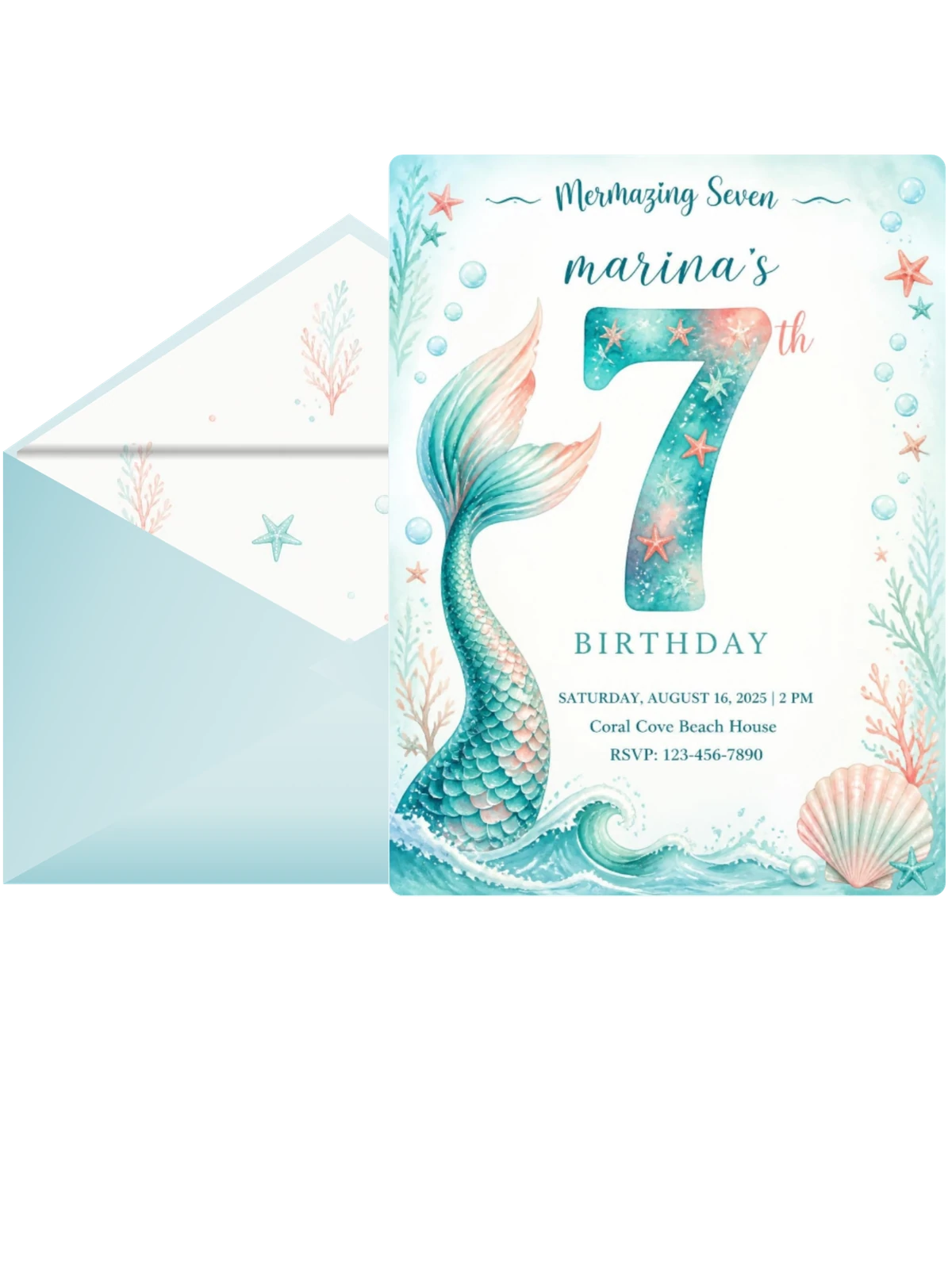 Teal and Coral Mermaid 7th Birthday
