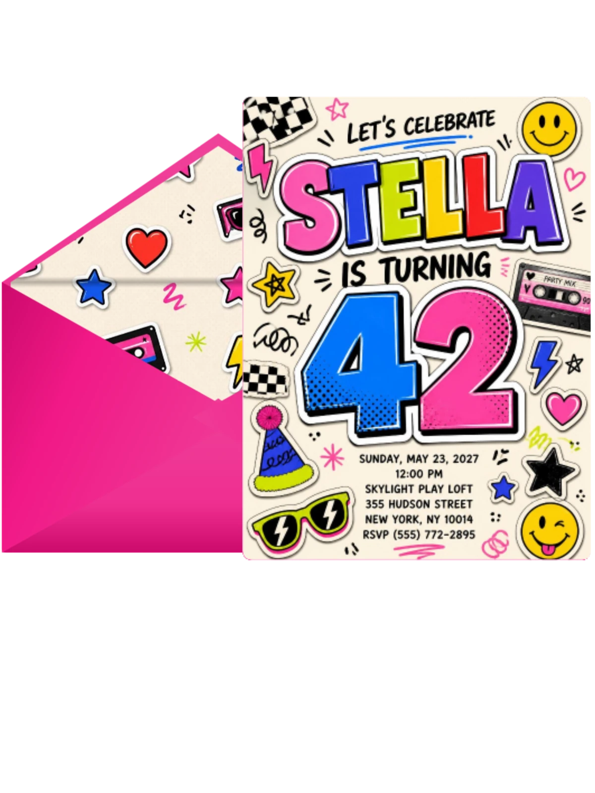 Sticker Pop 42nd Birthday Invitation