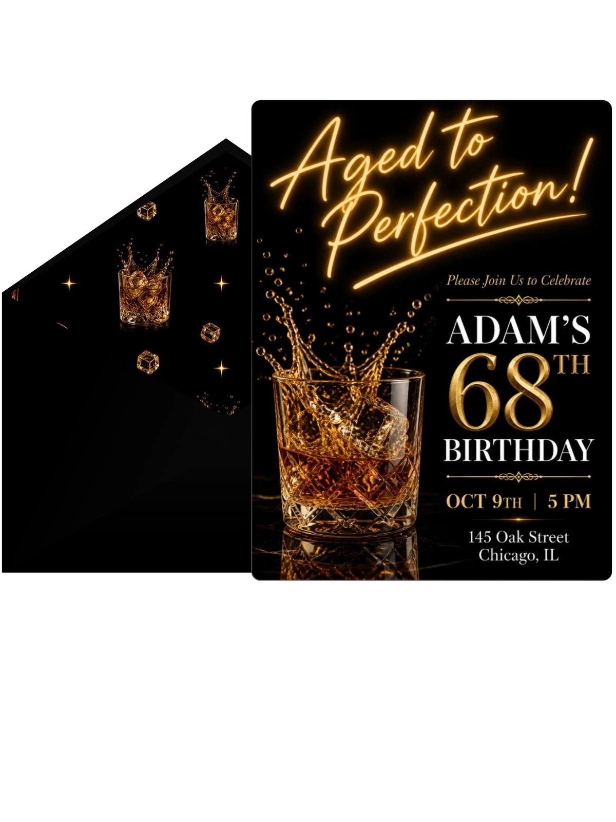 Whiskey Glass 68th Birthday Invitation