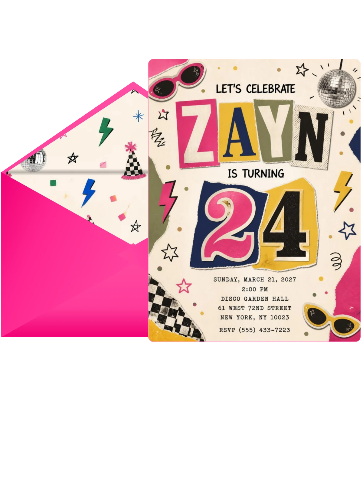 Retro Paper Collage 24th Birthday Invitation
