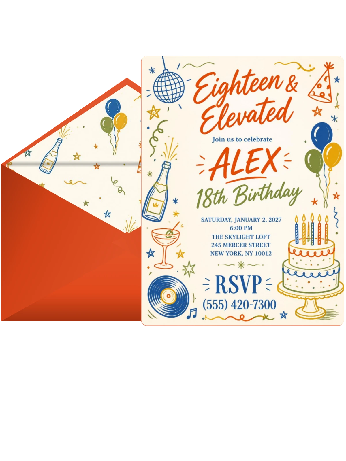 Retro Doodle 18th Birthday Invitation