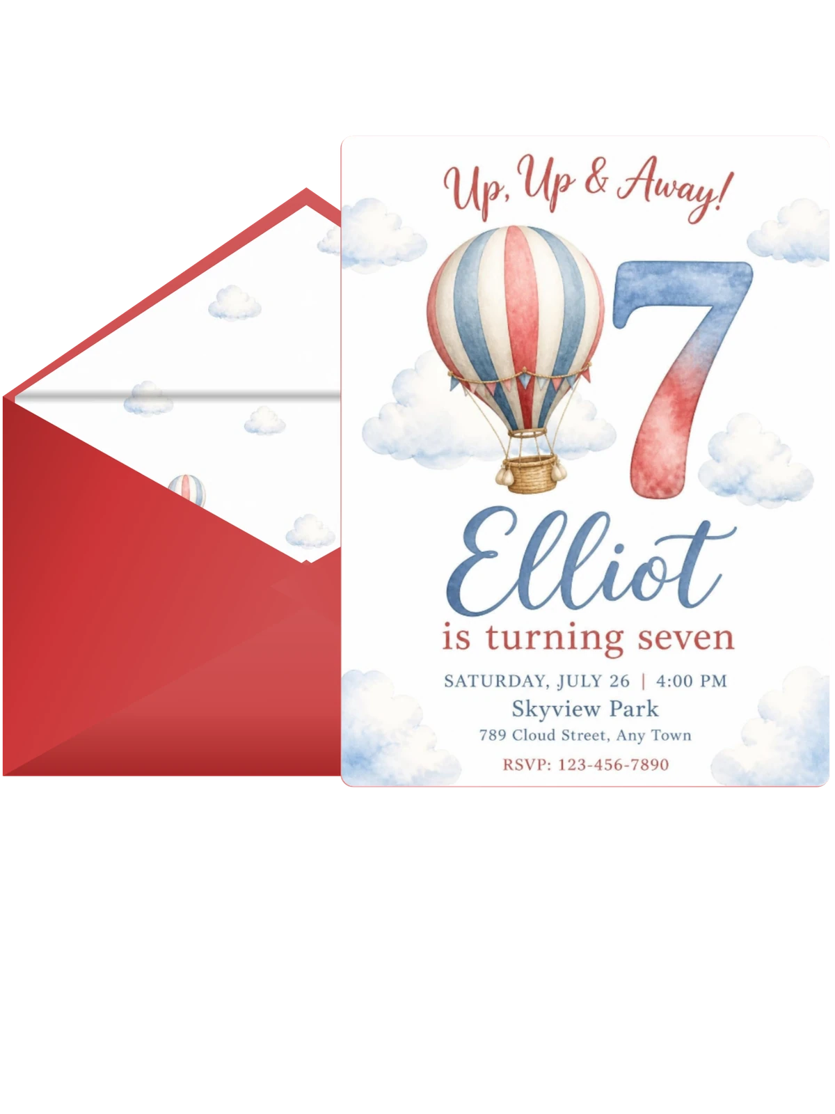 Watercolor Hot Air Balloon 7th Birthday