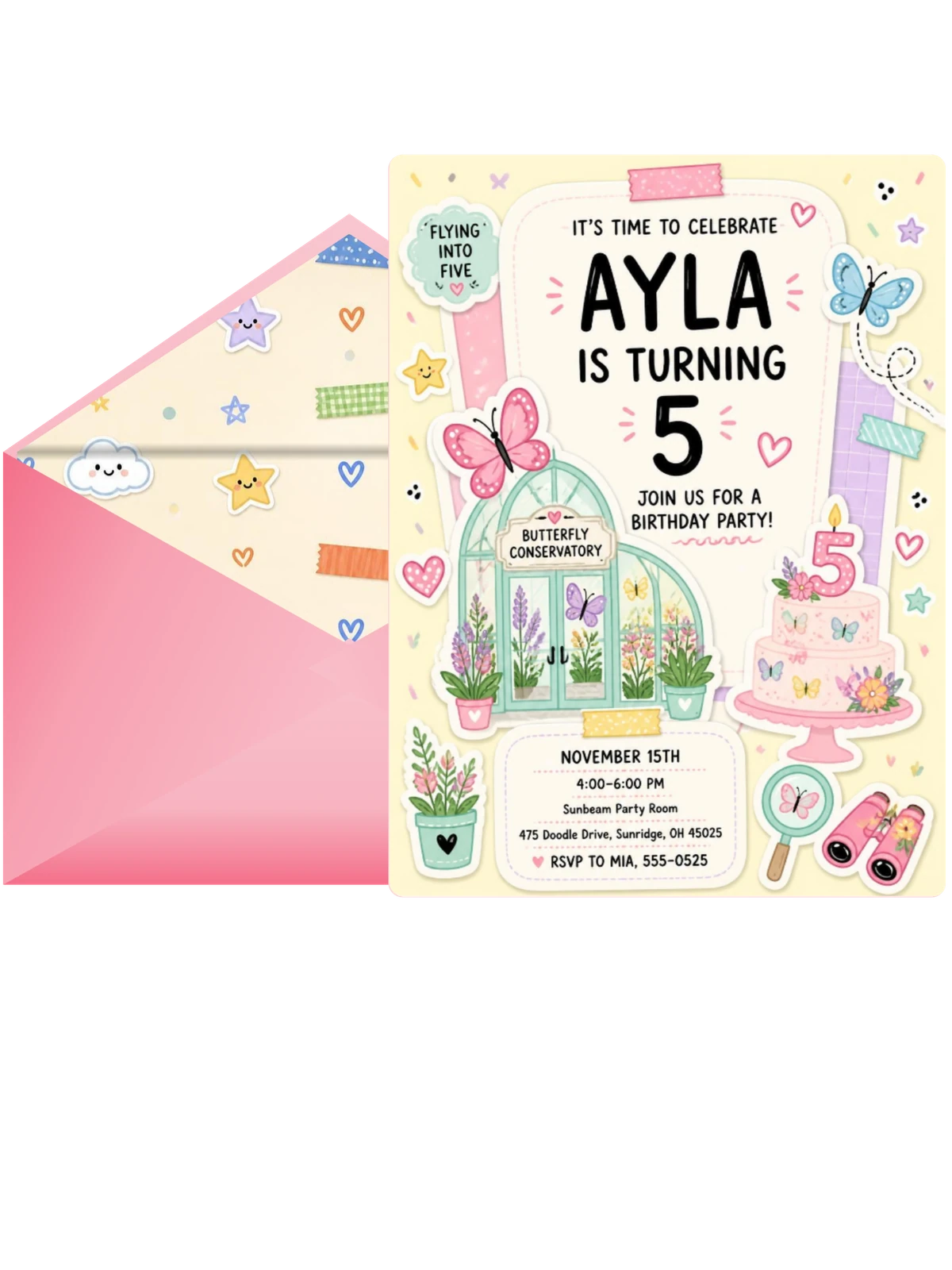 Conservatory Glasshouse 5th Birthday Invitation