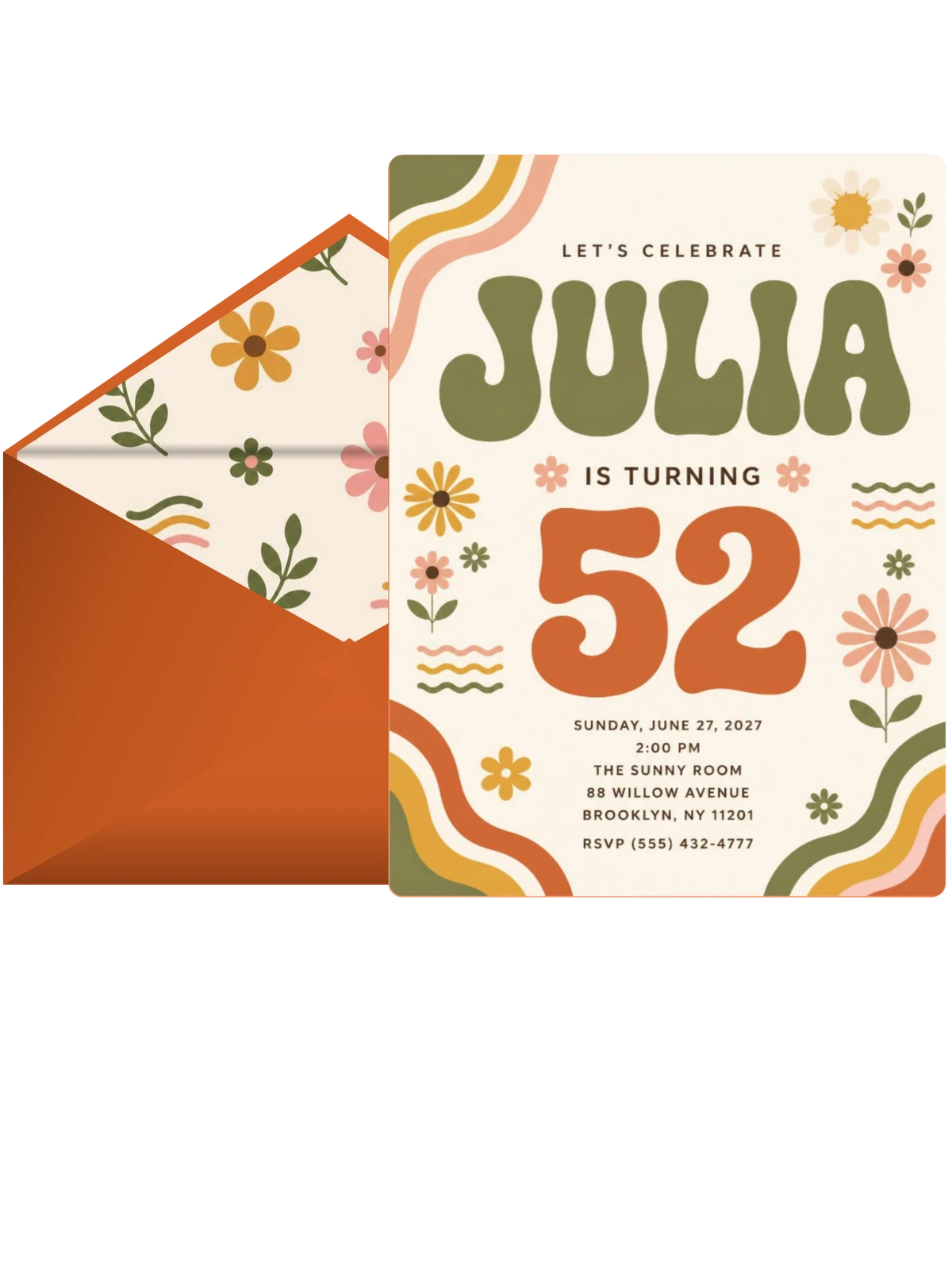 Groovy Retro 52nd Birthday Invitation