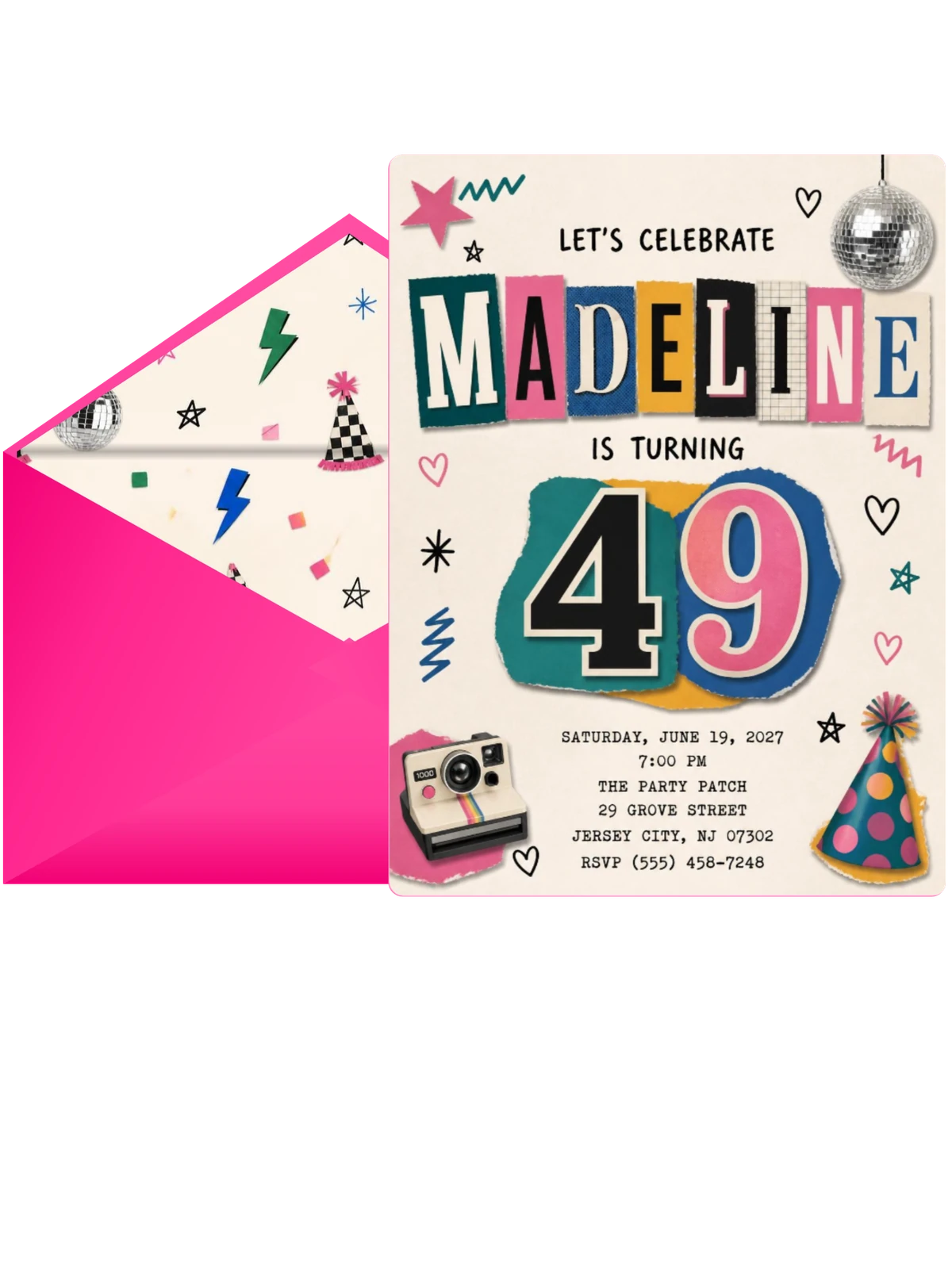 Retro Paper Collage 49th Birthday Invitation