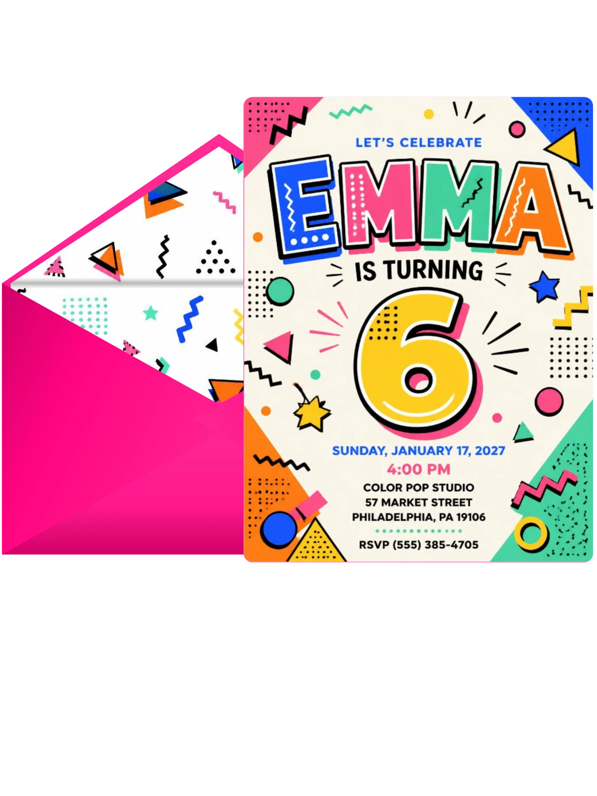 Memphis Pop 6th Birthday Invitation