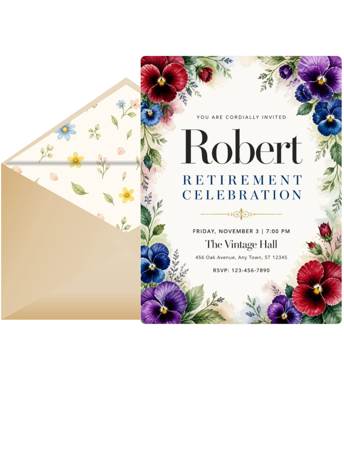Pansy Floral Retirement Party Invitation