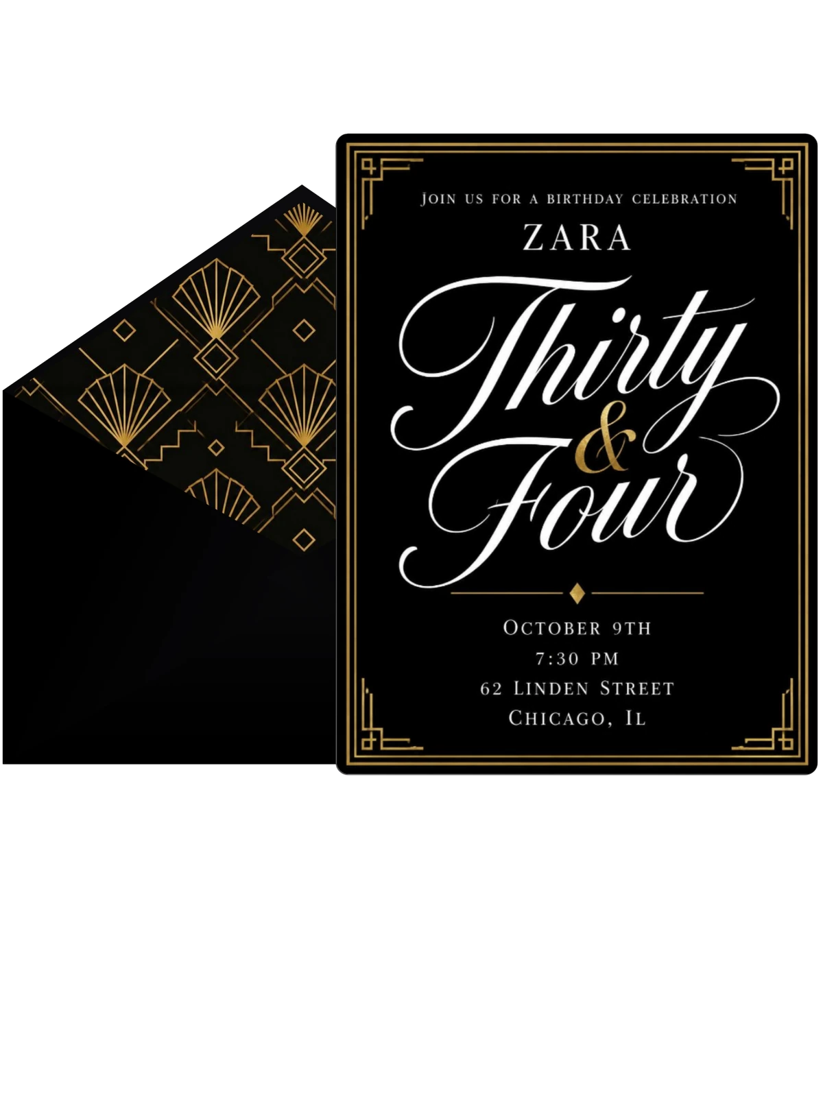 Art Deco 34th Birthday Invitation