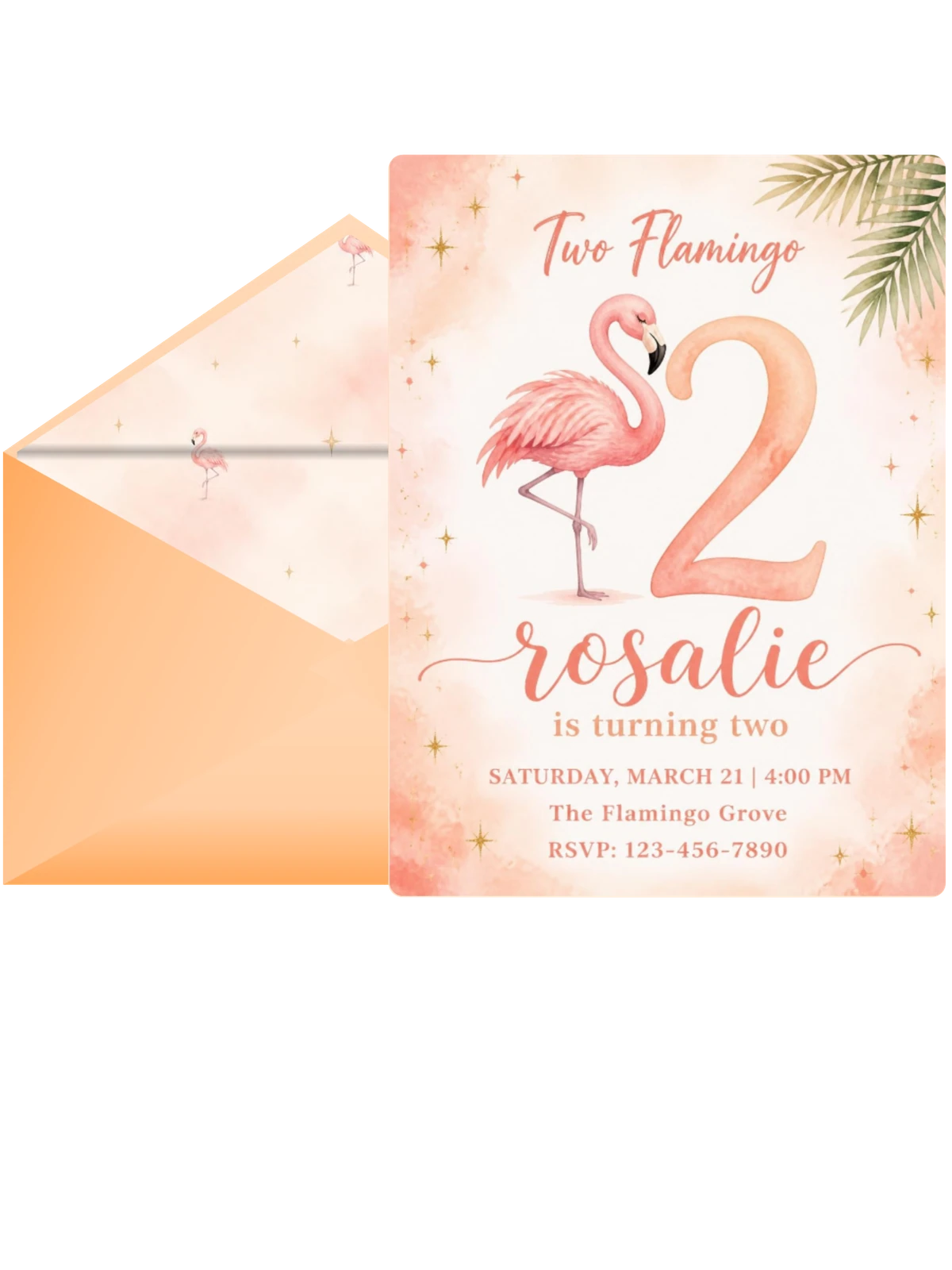 Watercolor Flamingo 2nd Birthday Invitation