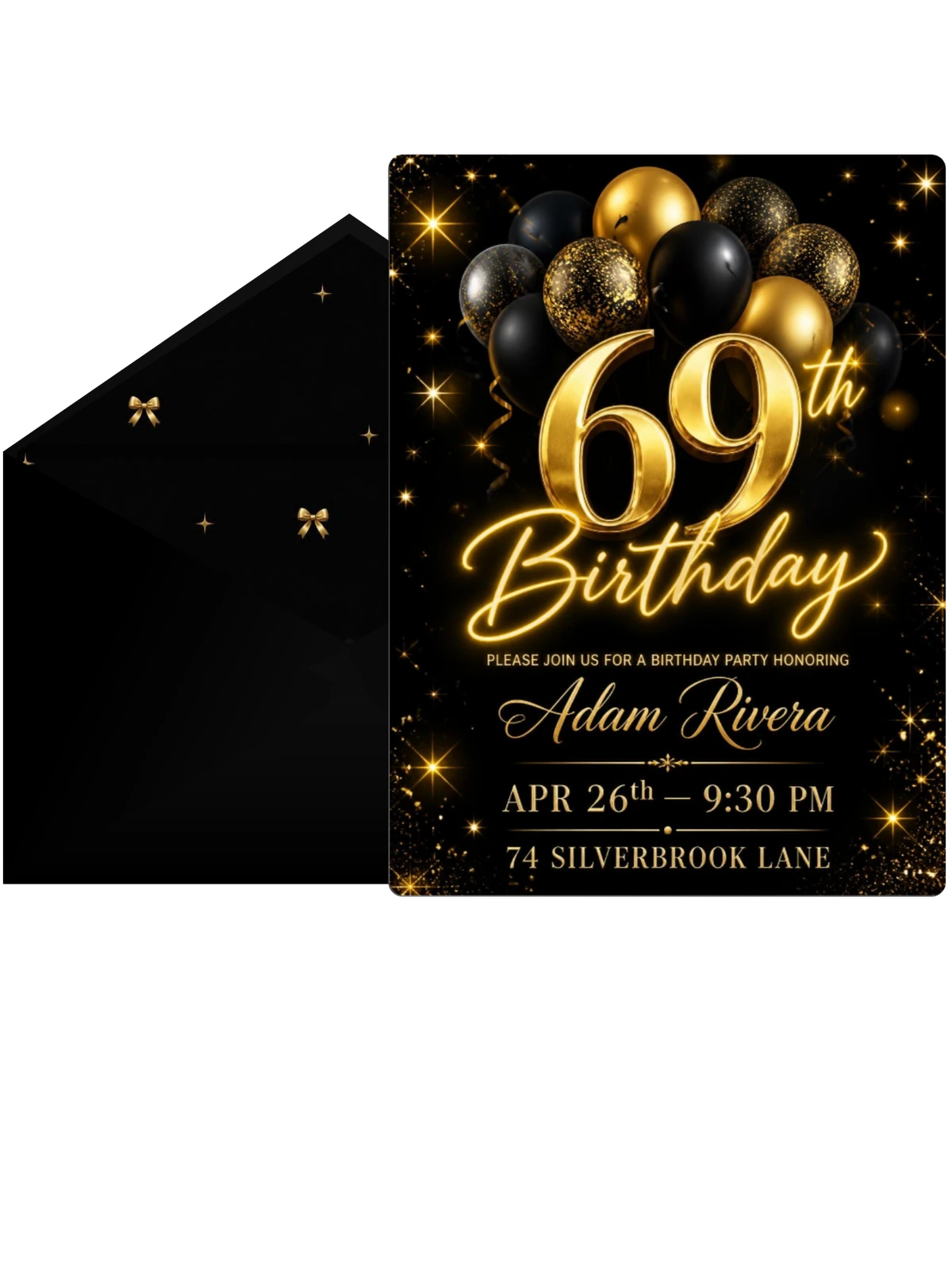 Black and Gold Balloon 69th Birthday