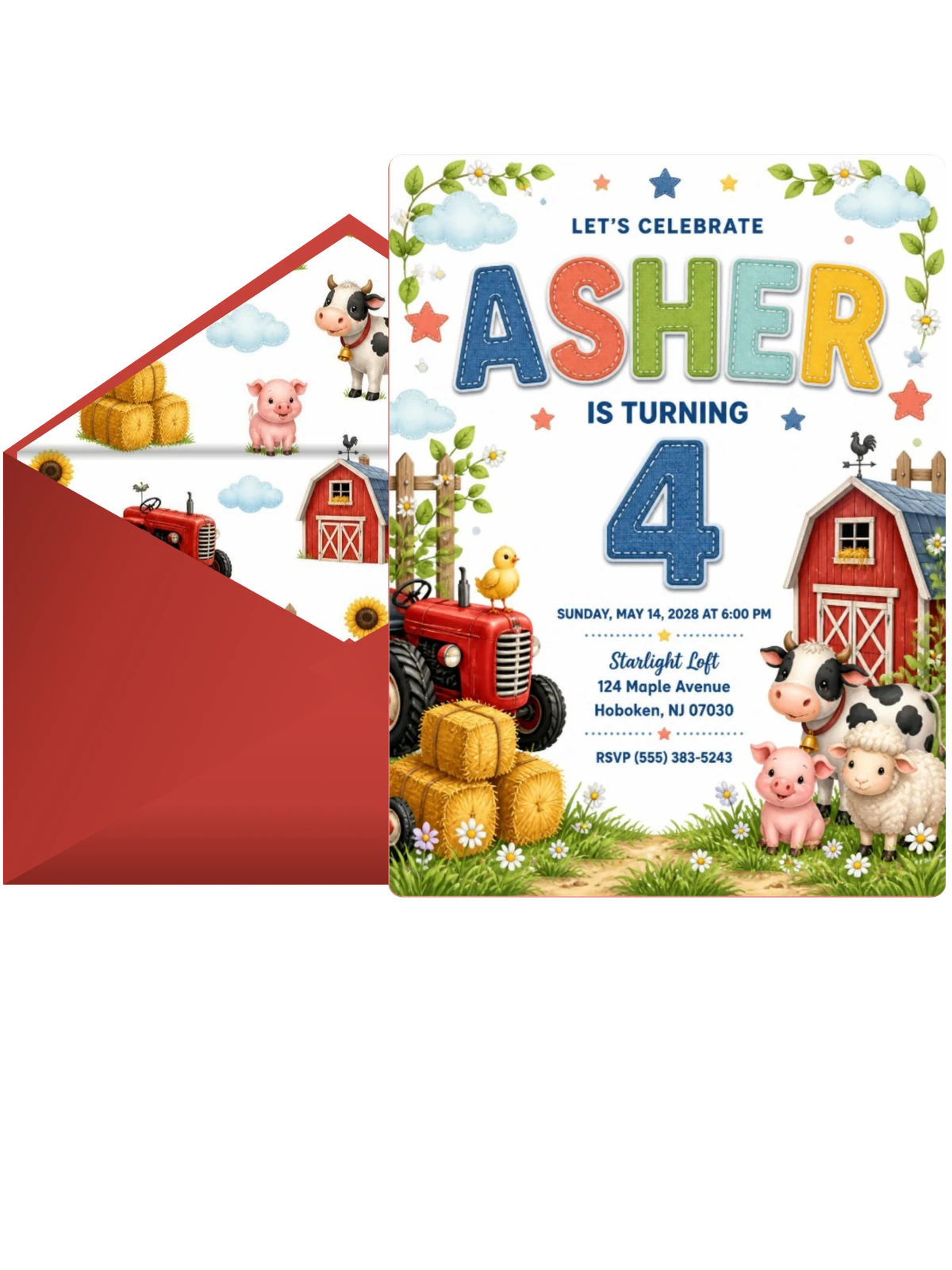 Stitched Farm 4th Birthday Invitation