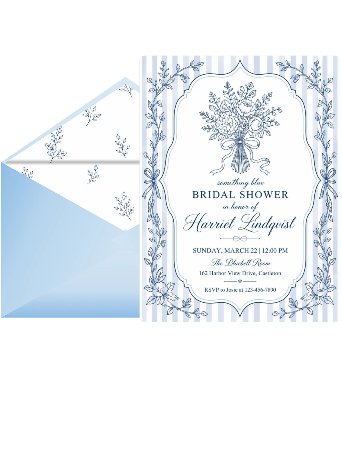 Navy Stripe Botanical Ribbon Bridal Shower