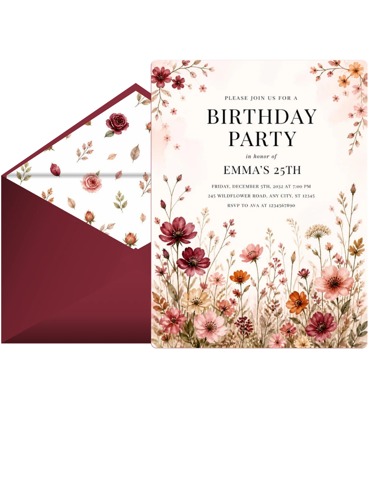 Wildflower Meadow Autumn 25th Birthday Invitation