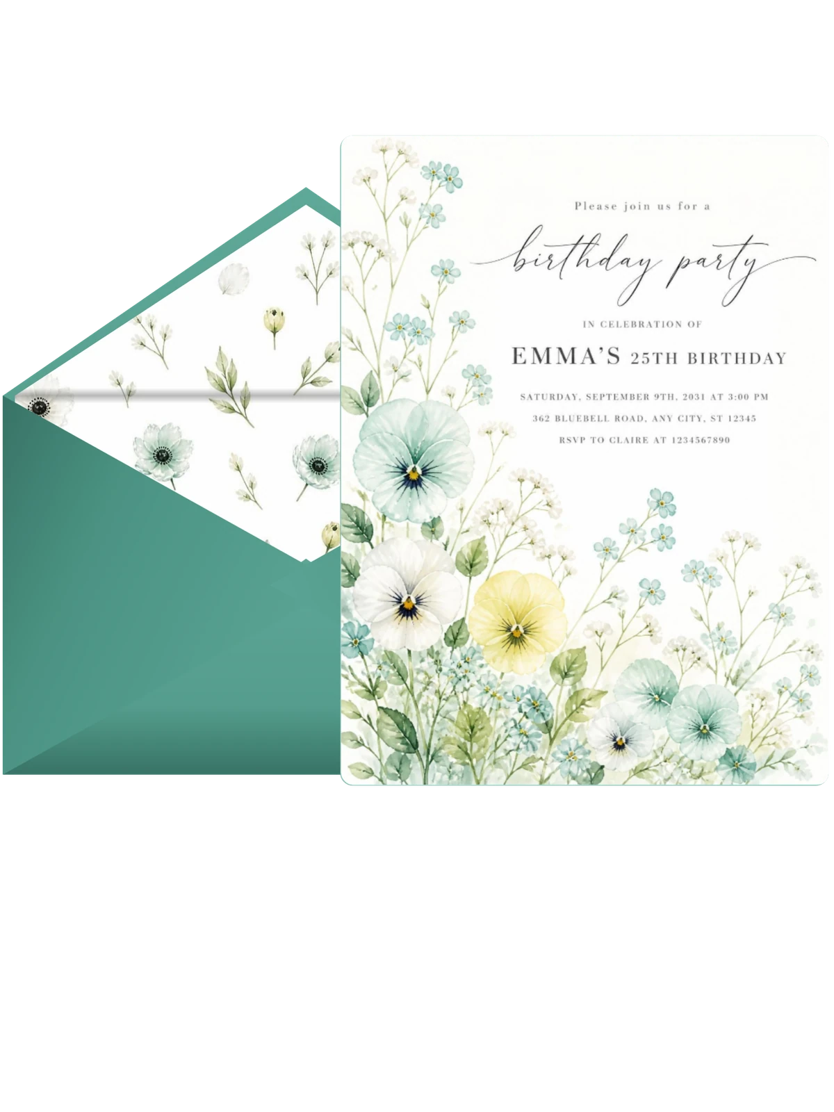 Wildflower Meadow Mint 25th Birthday Invitation
