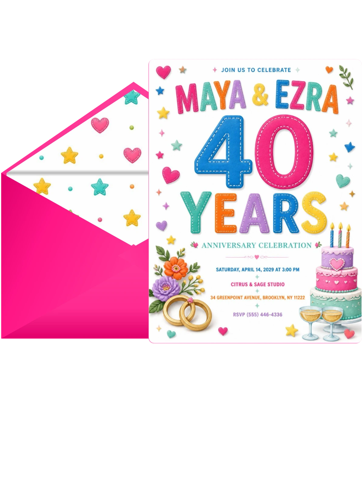 Sugar Flowers 40th Anniversary Invitation