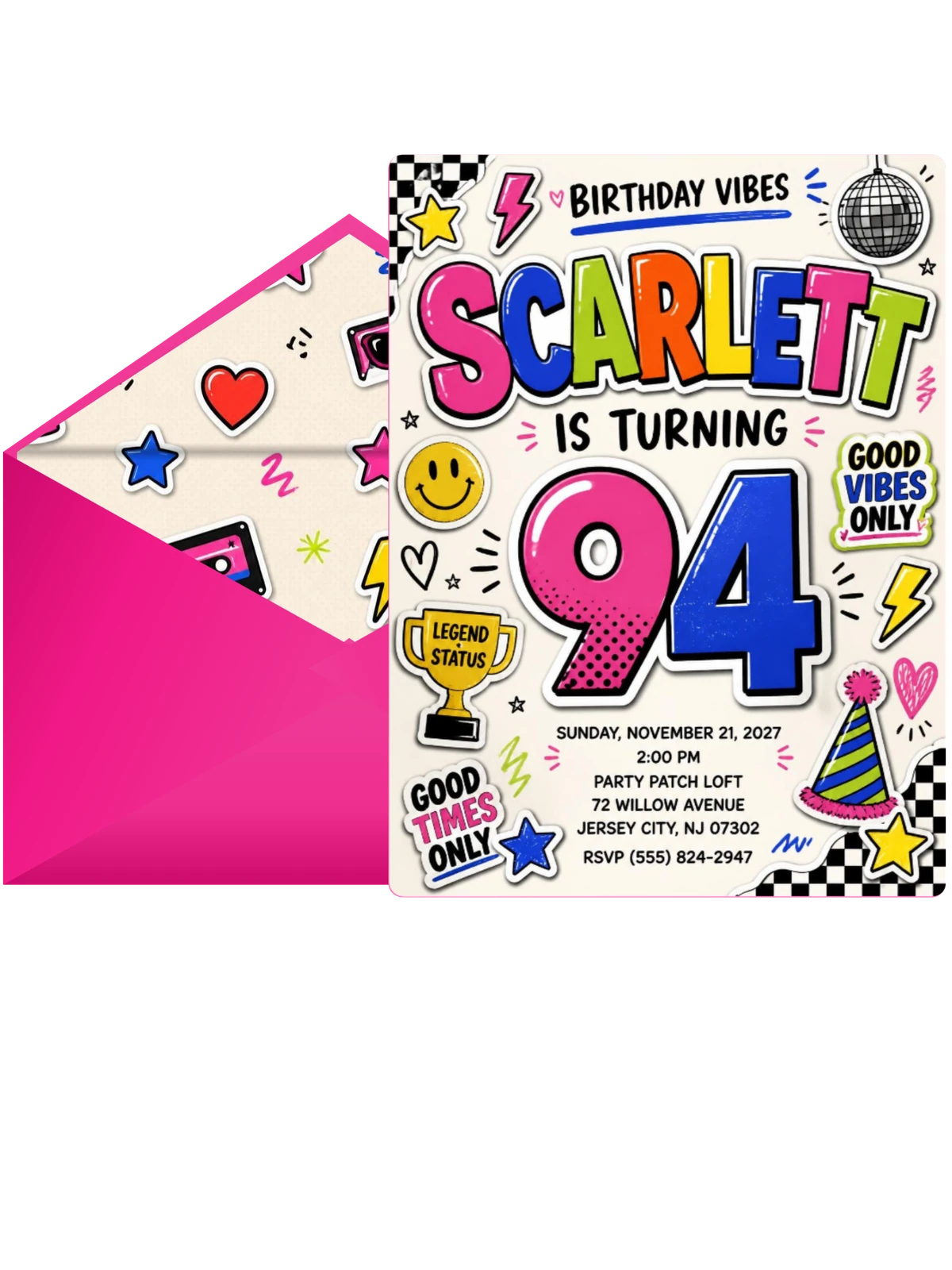 Sticker Pop 94th Birthday Invitation