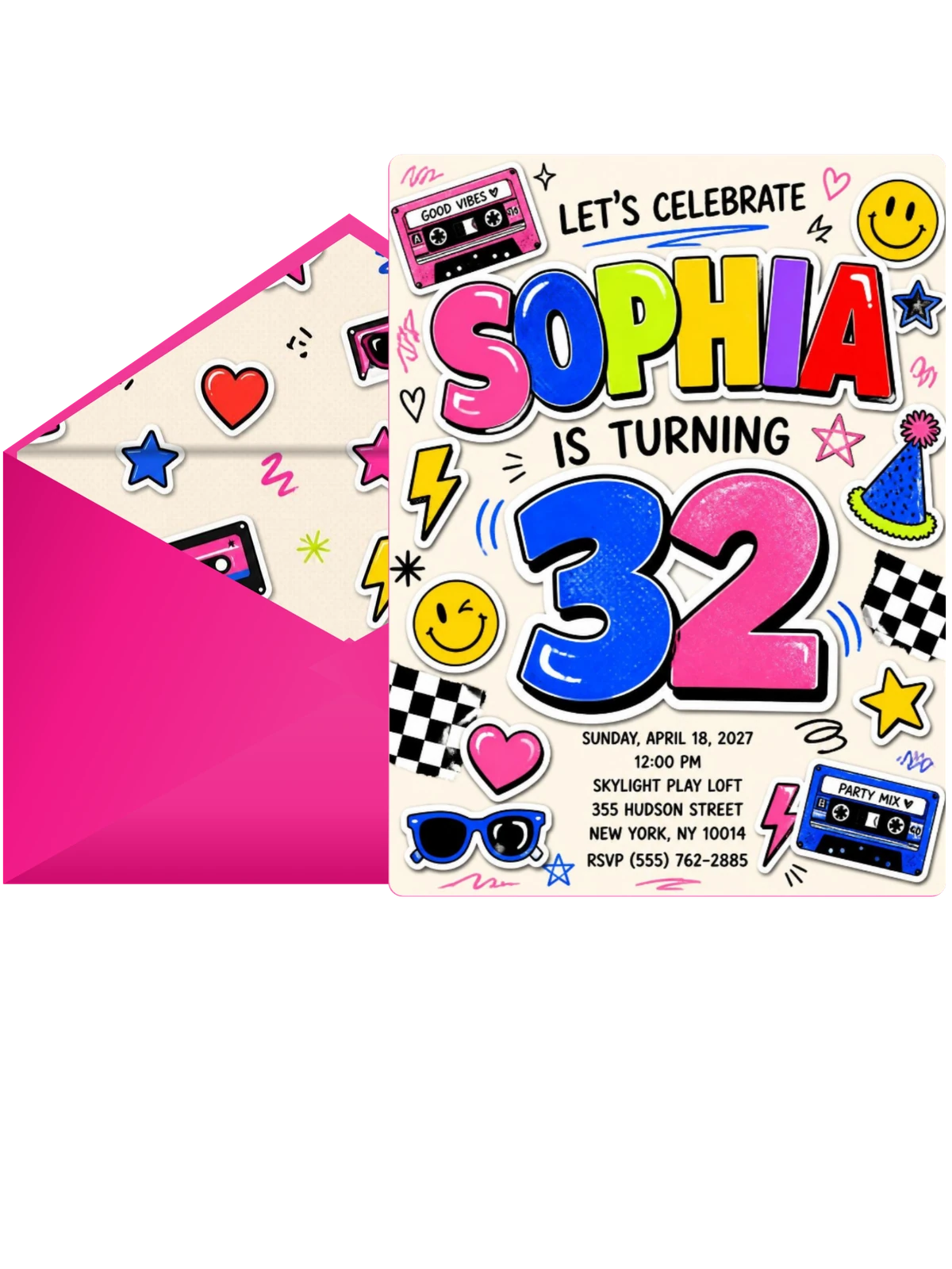 Sticker Pop 32nd Birthday Invitation