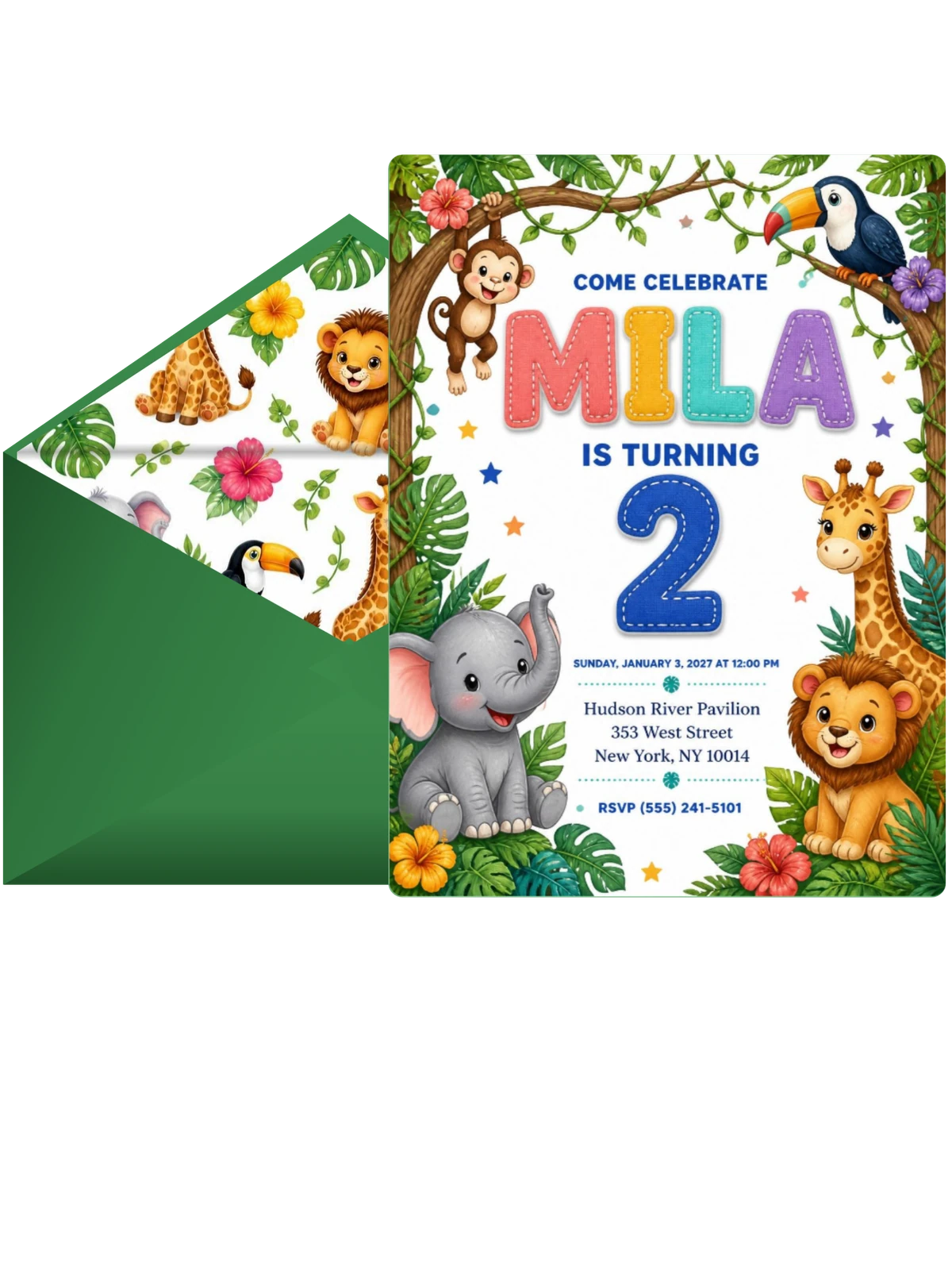 Stitched Safari 2nd Birthday Invitation