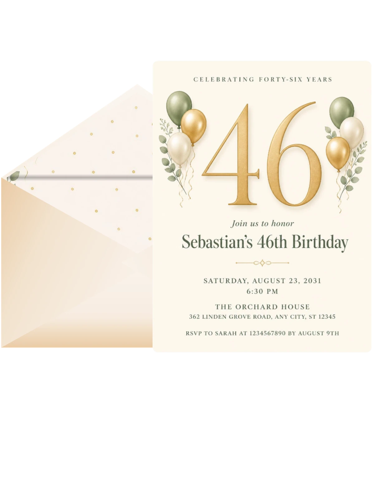 Sage and Ivory 46th Birthday Invitation