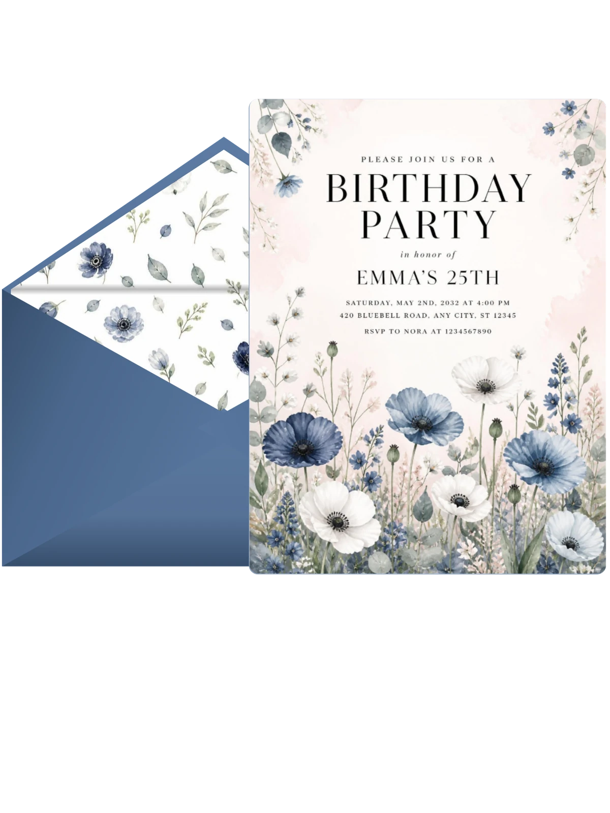 Wildflowers Poppies 25th Birthday Invitation