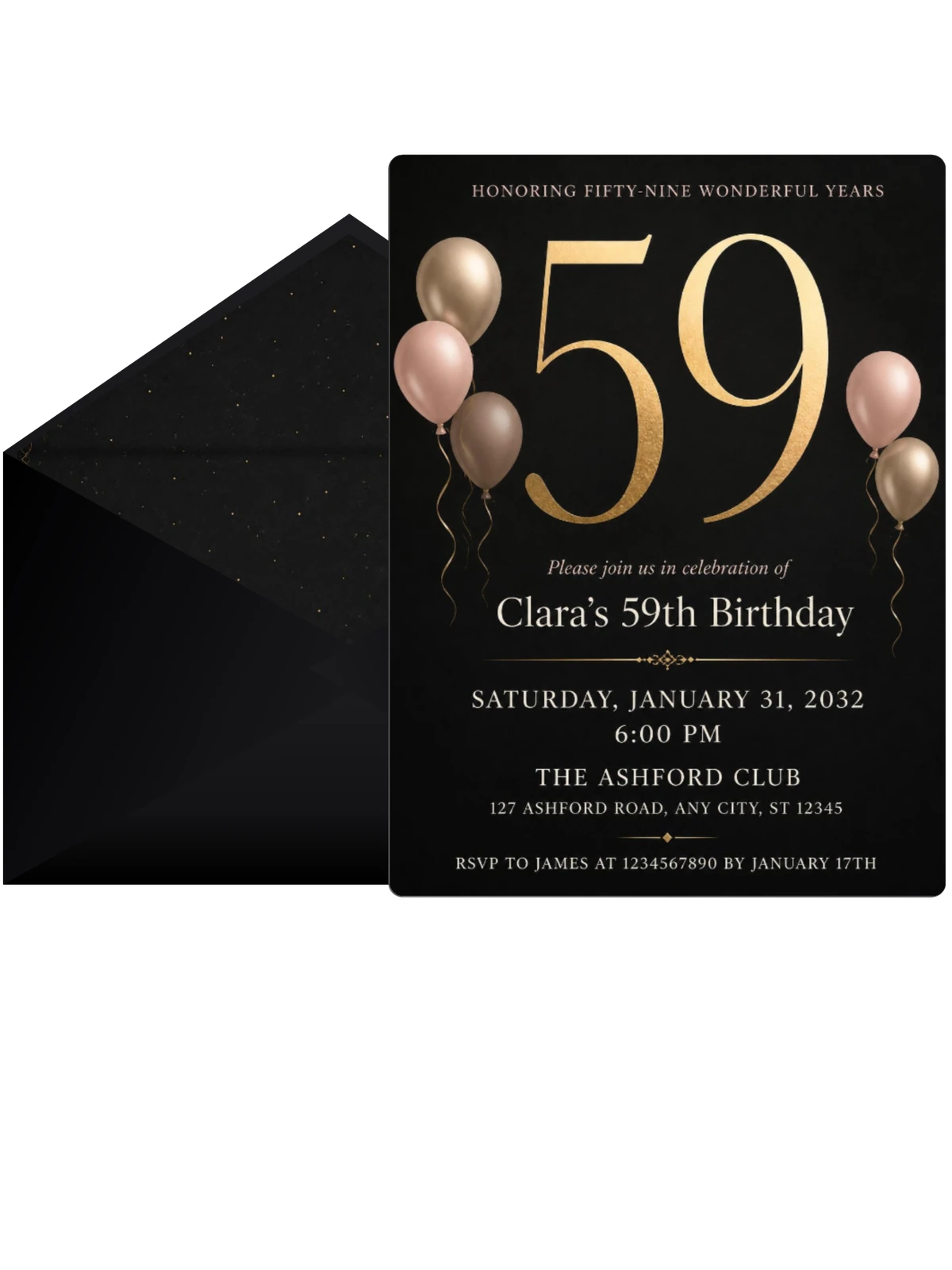 Charcoal and Blush 59th Birthday Invitation