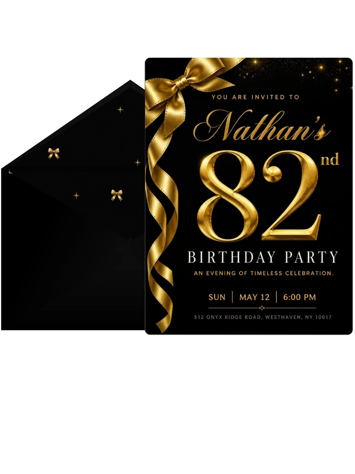 Black and Gold Ribbon 82nd Birthday