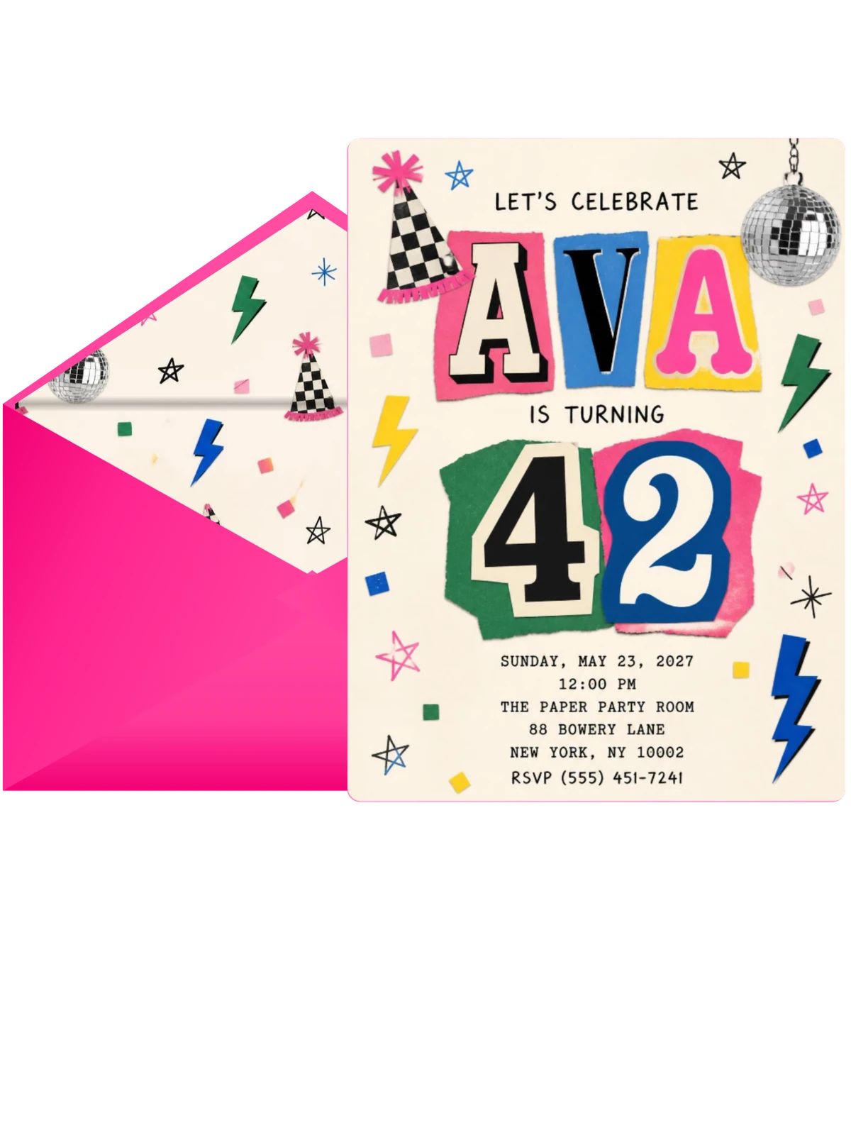 Retro Paper Collage 42nd Birthday Invitation