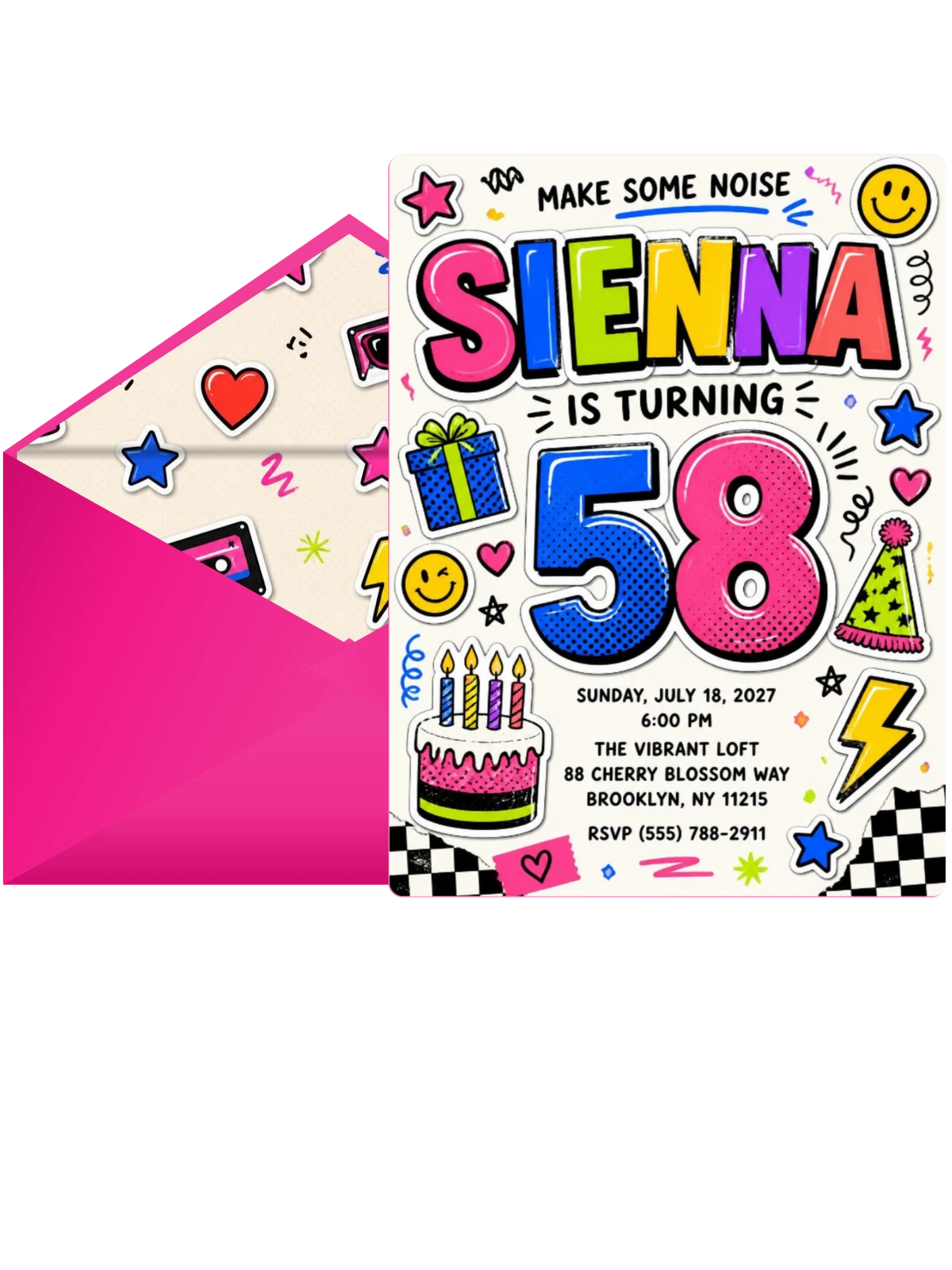 Sticker Pop 58th Birthday Invitation