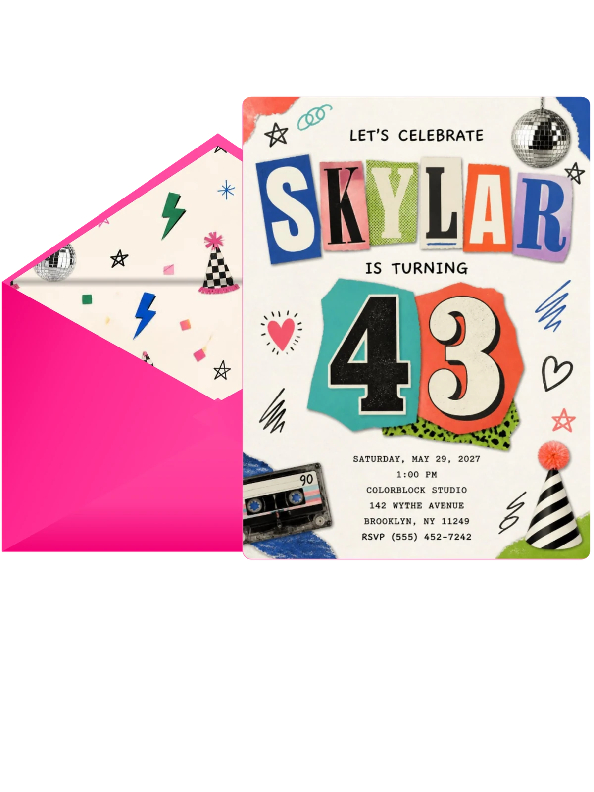 Retro Paper Collage 43rd Birthday Invitation