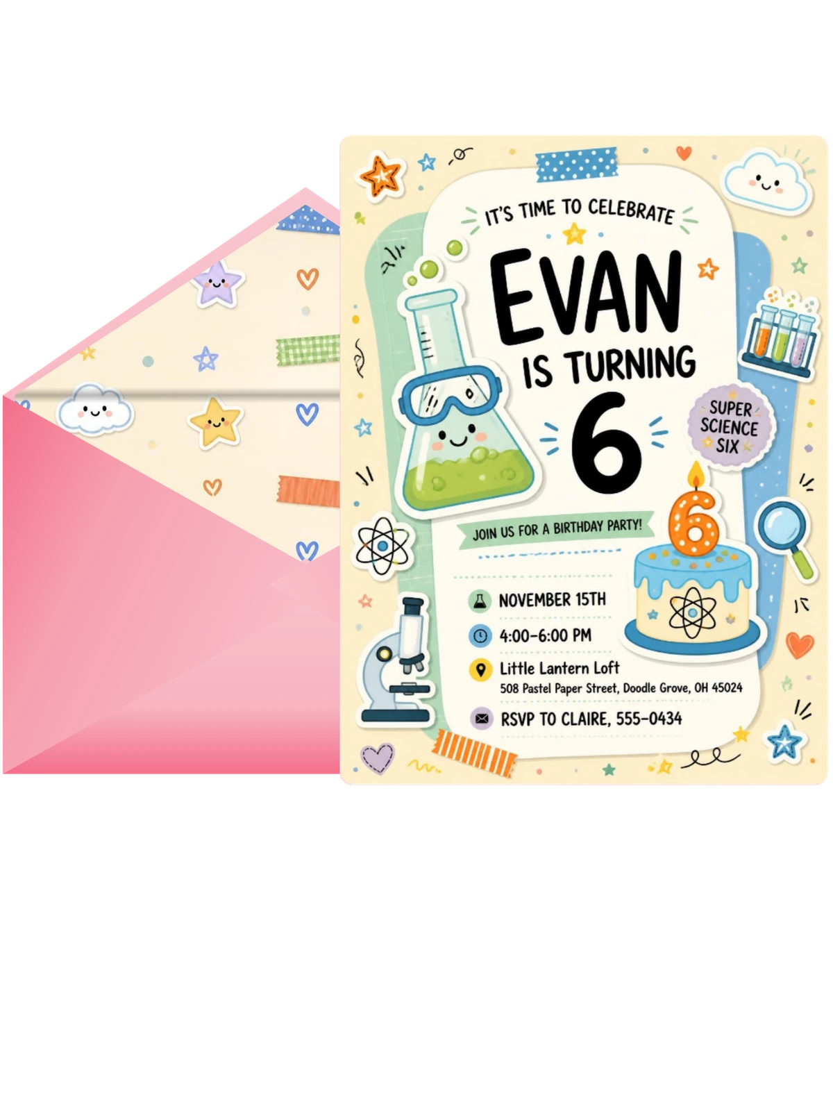 Erlenmeyer Beaker 6th Birthday Invitation