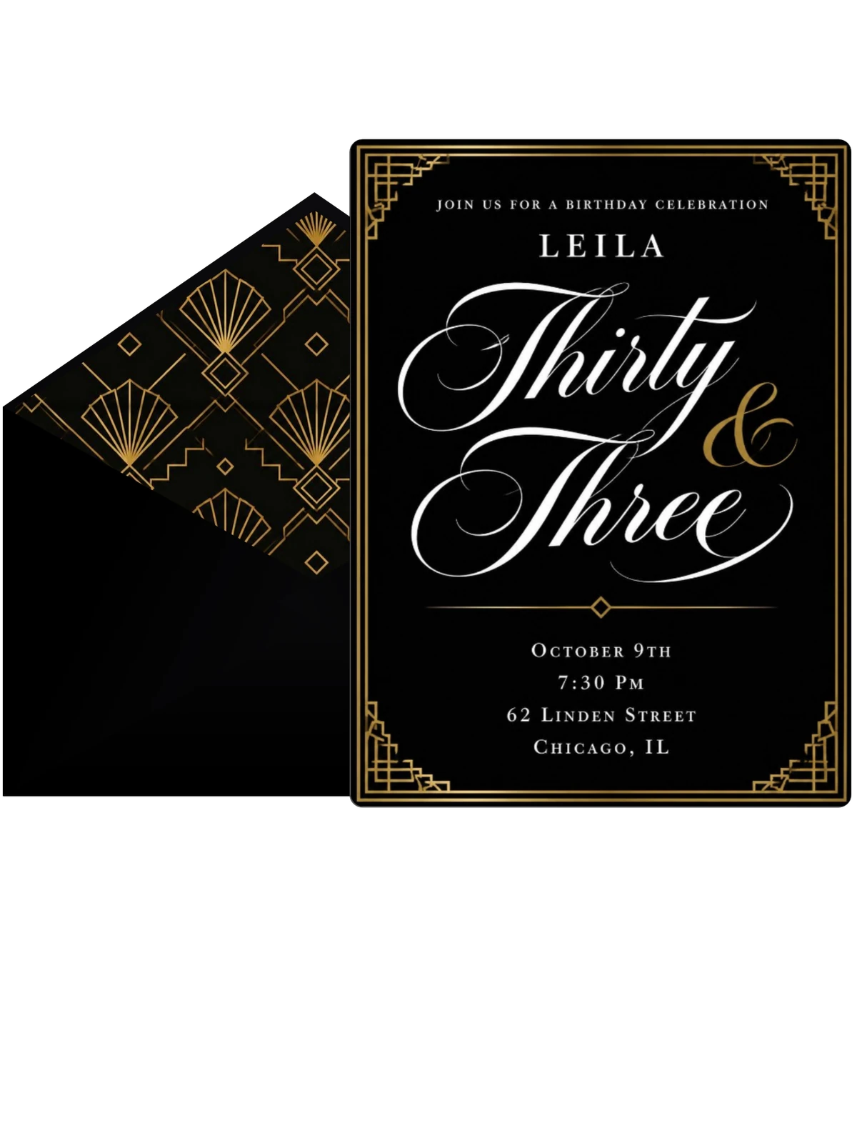 Art Deco 33rd Birthday Invitation