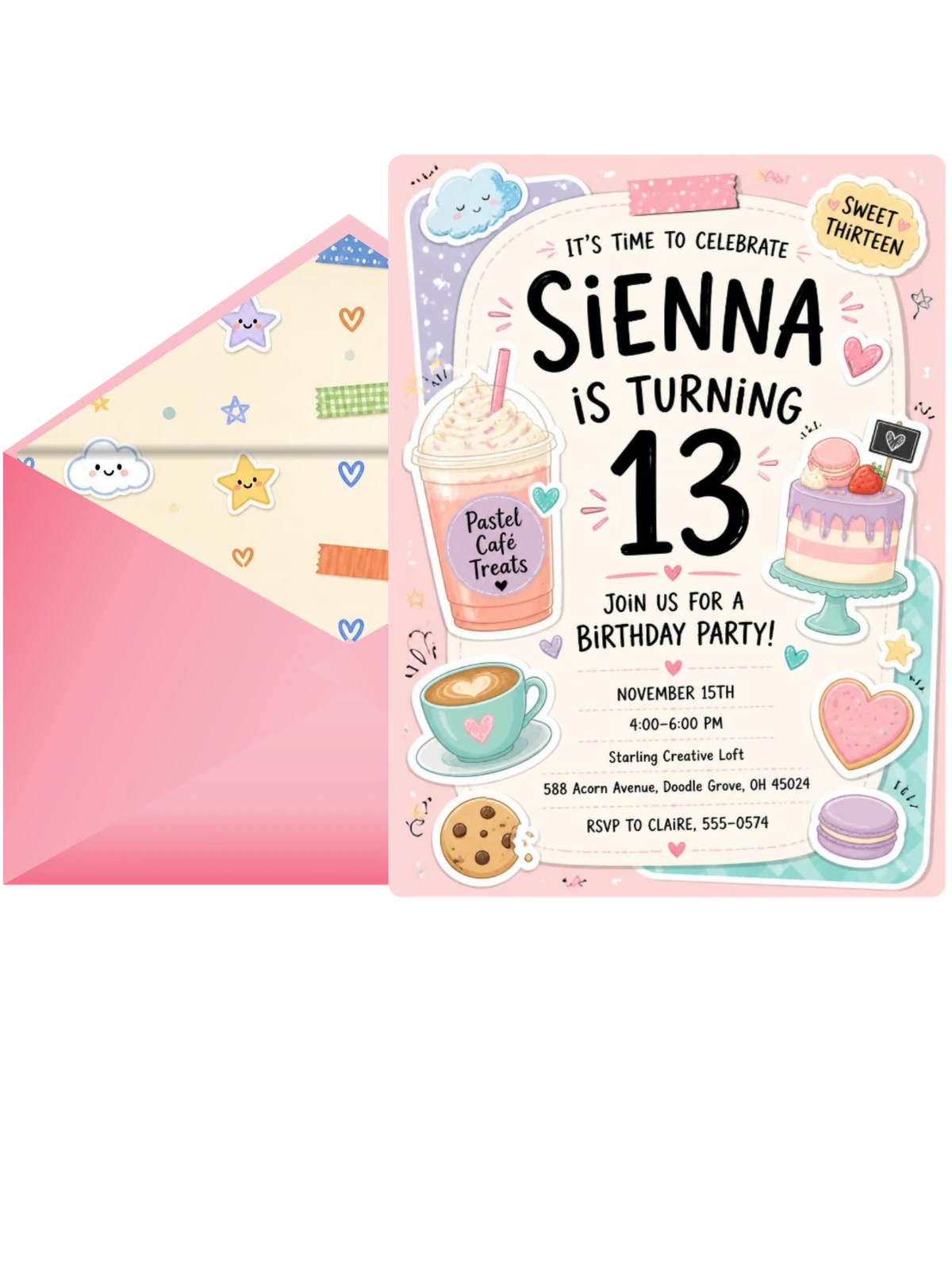 Milkshake Cup Pastel 13th Birthday Invitation