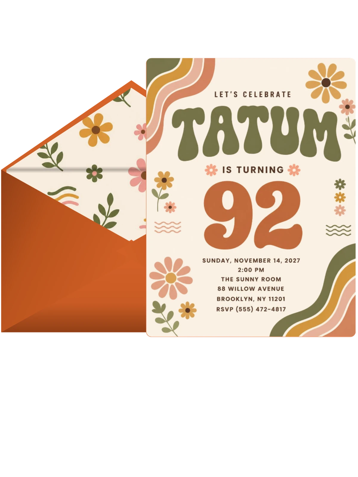 Groovy Retro 92nd Birthday Invitation