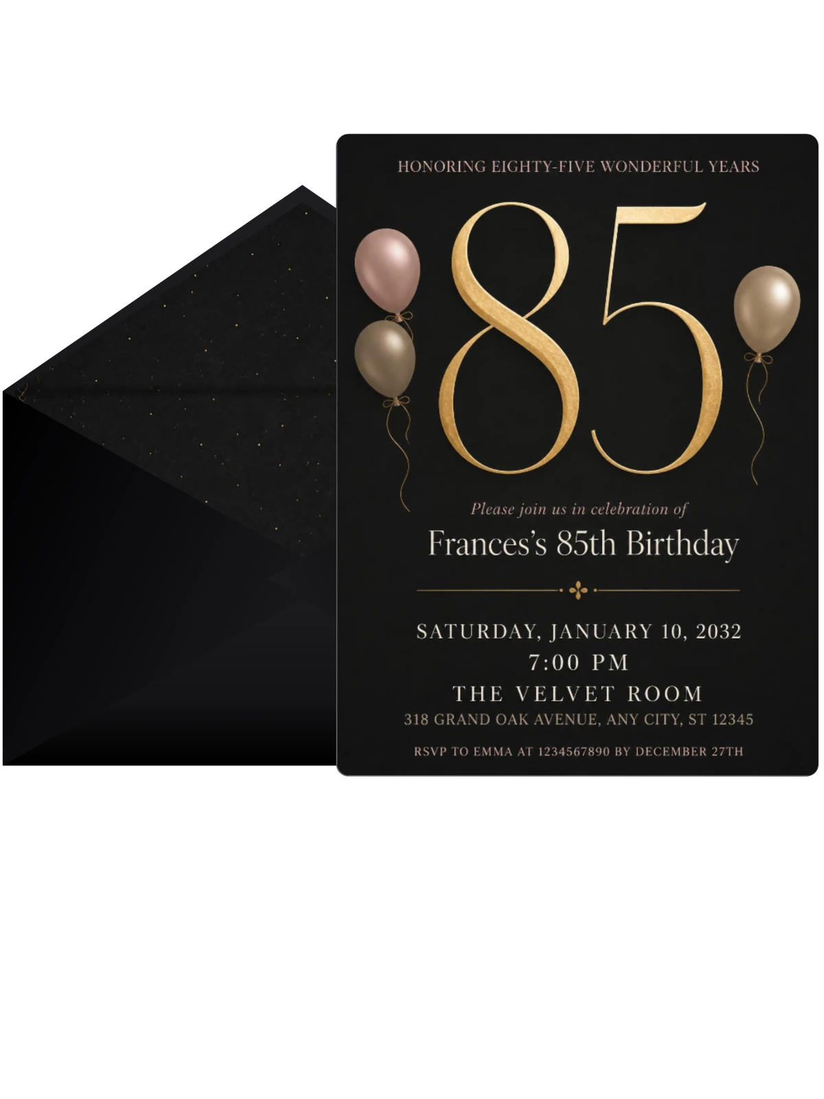Charcoal and Blush 85th Birthday Invitation
