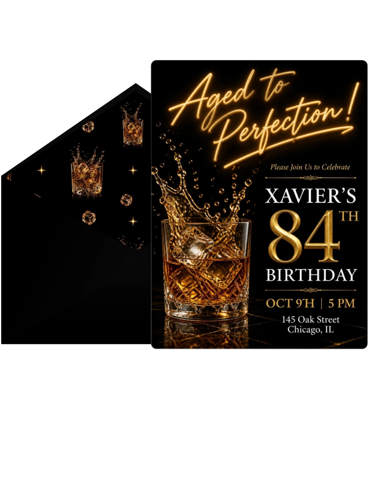 Whiskey Tumbler 84th Birthday Invitation