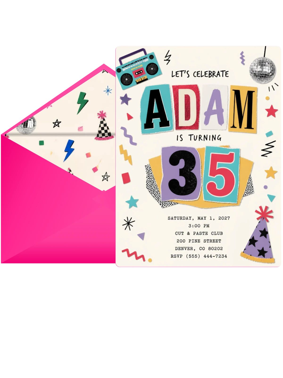 Retro Paper Collage 35th Birthday Invitation