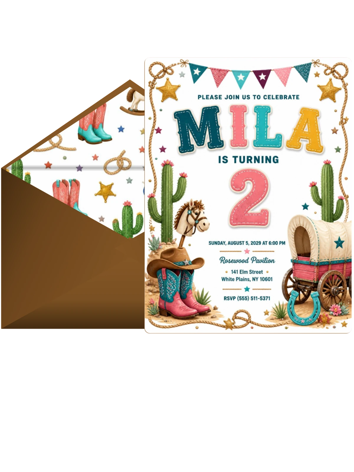 Stitched Cowboy 2nd Birthday Invitation