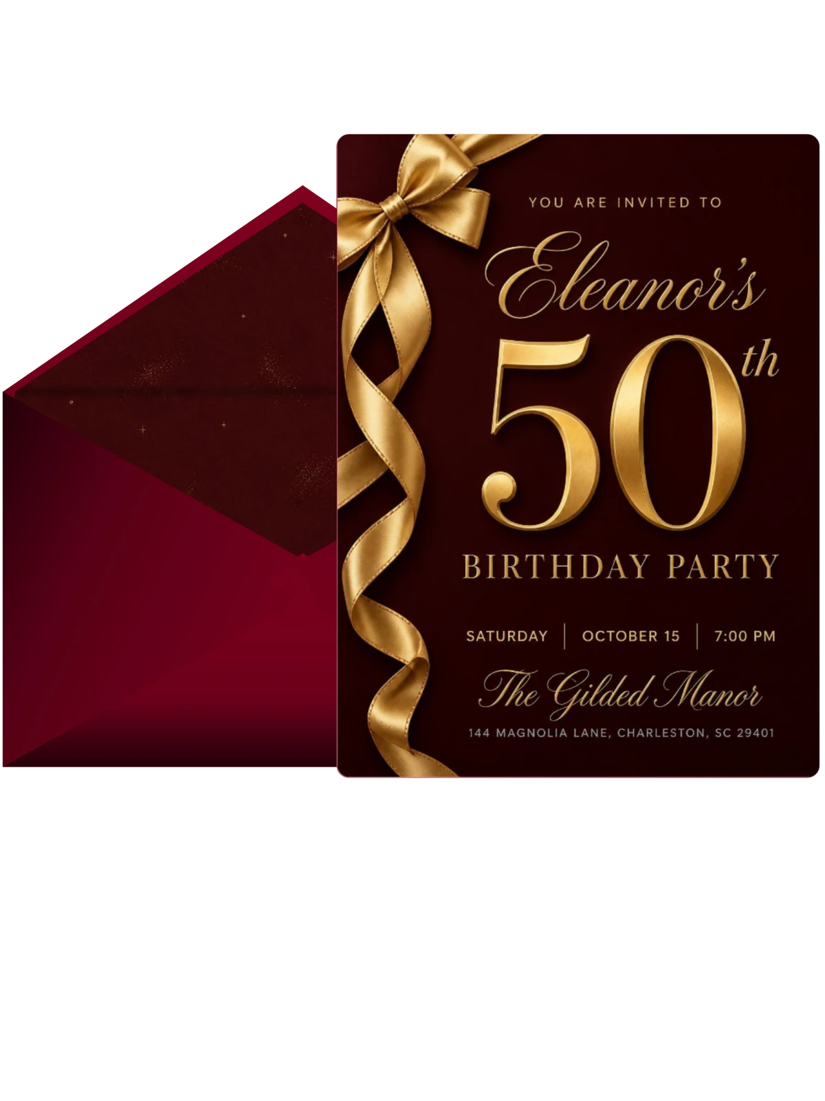 Burgundy Gold Ribbon 50th Birthday