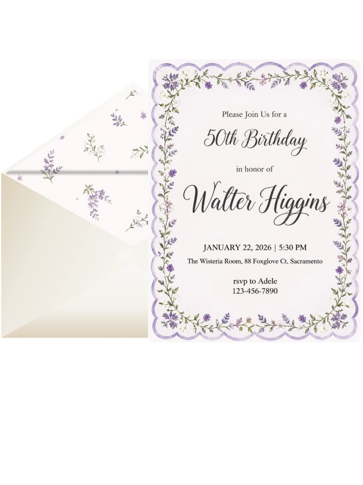Watercolor Wisteria Border Birthday Invitation