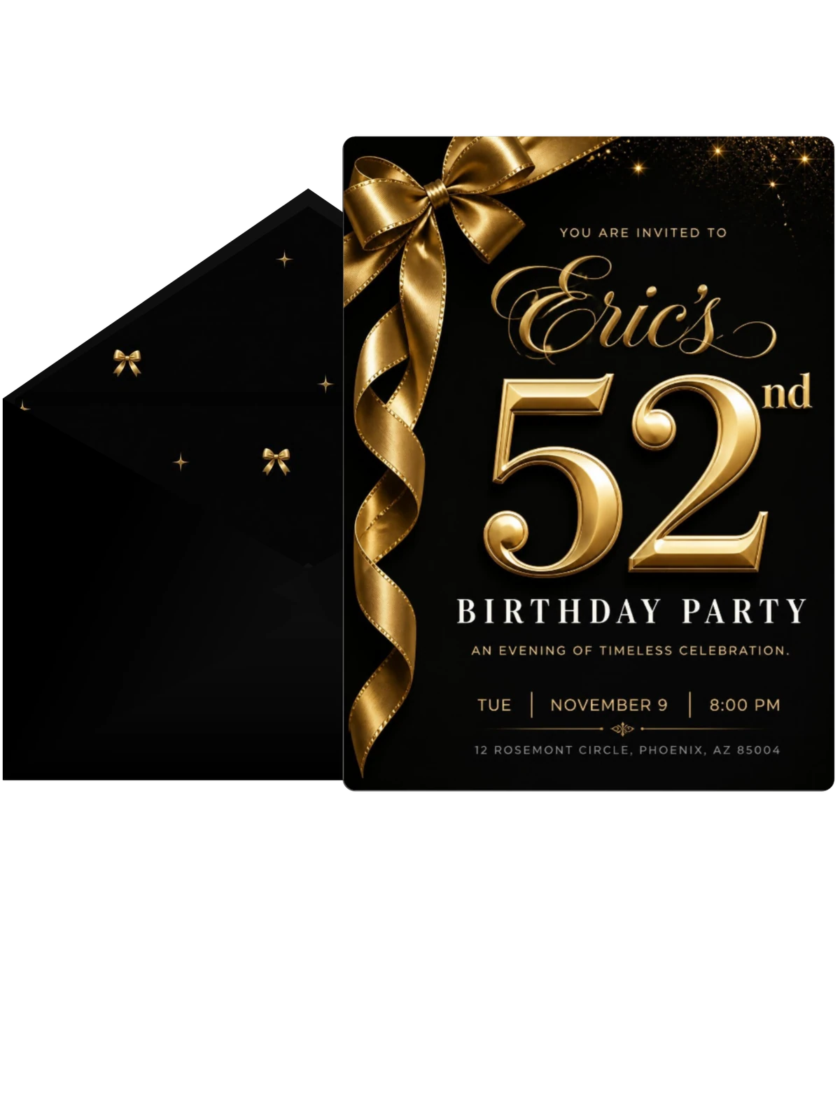 Black and Gold Ribbon 52nd Birthday