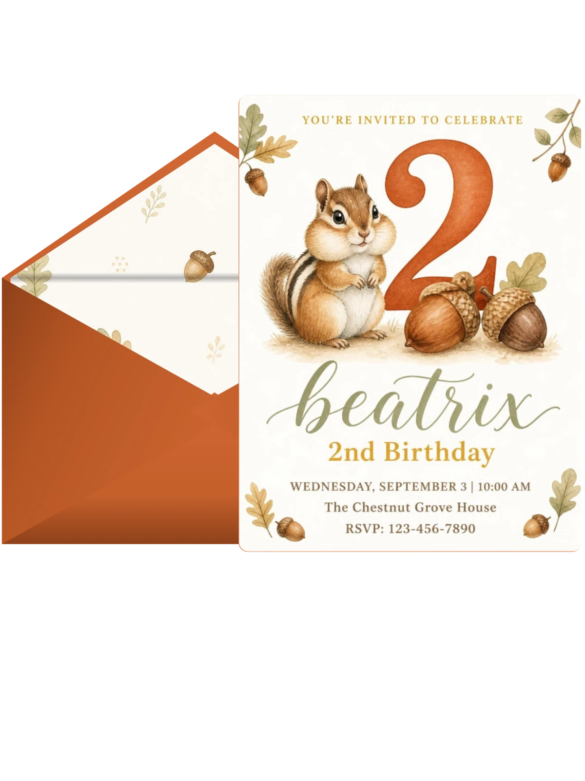 Watercolor Chipmunk Autumn 2nd Birthday