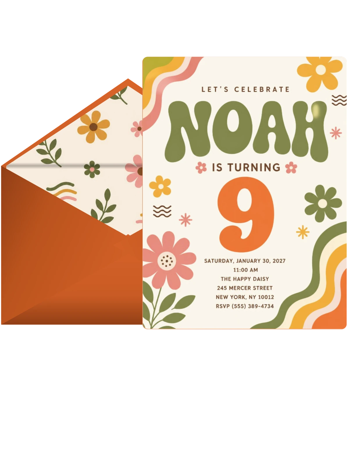 Groovy Retro 9th Birthday Invitation