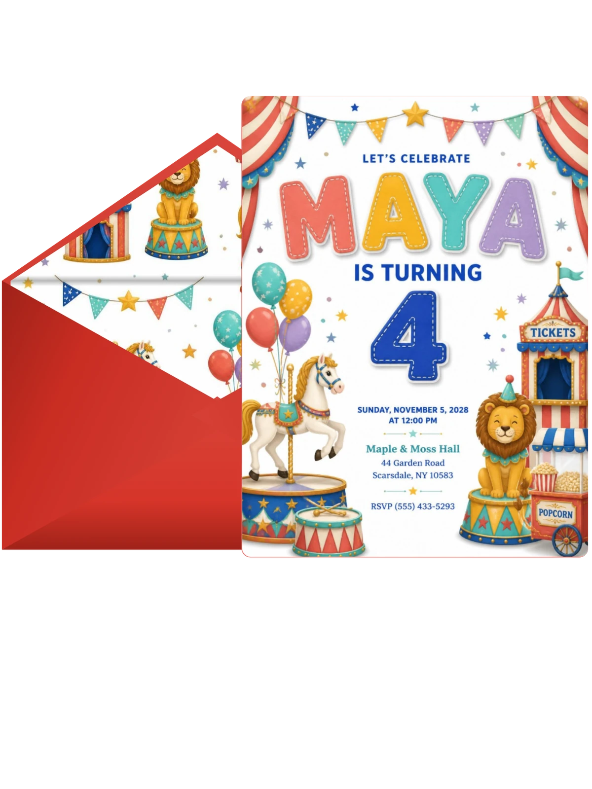 Stitched Circus 4th Birthday Invitation