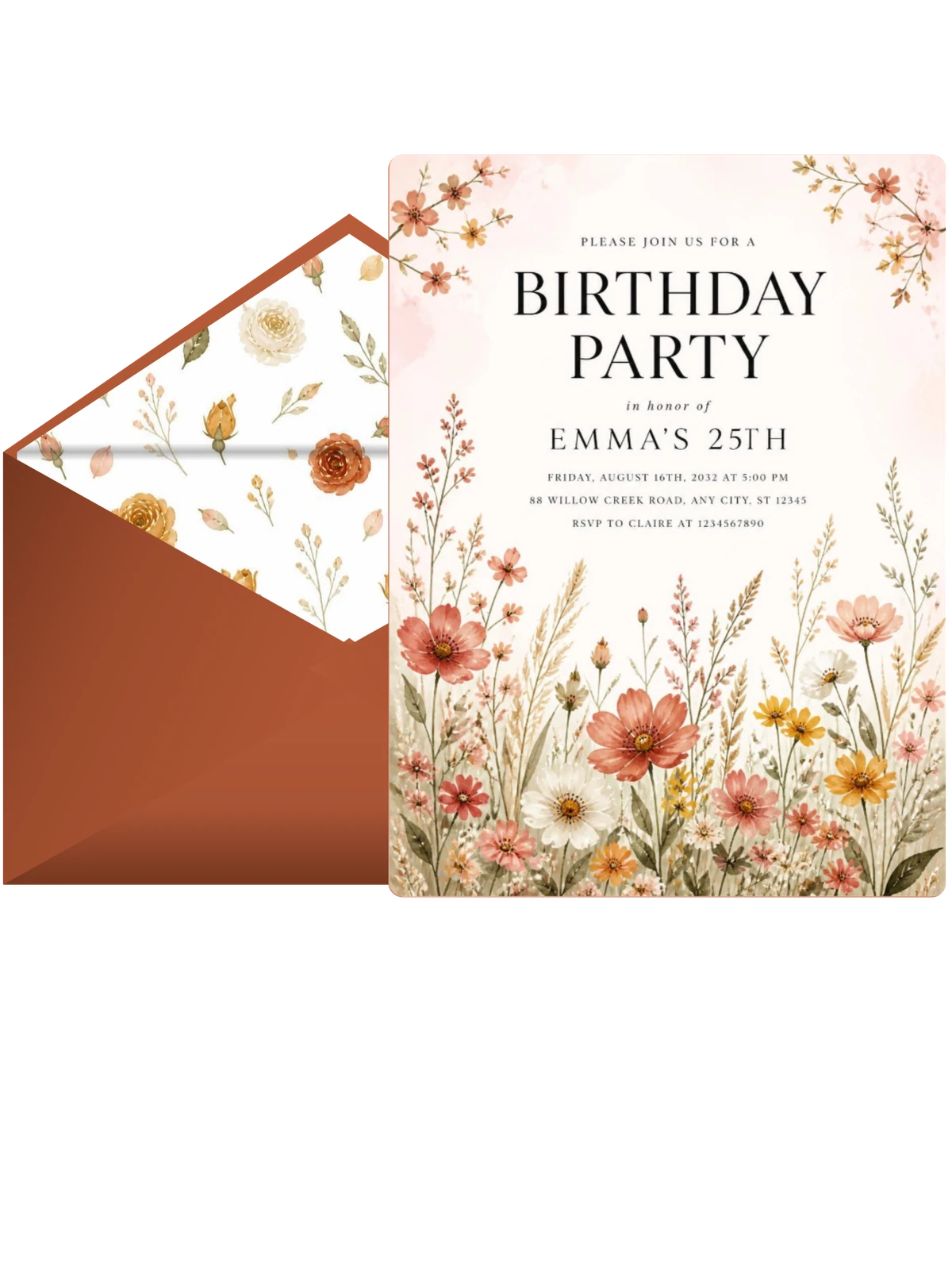 Wildflower Garden 25th Birthday Invitation