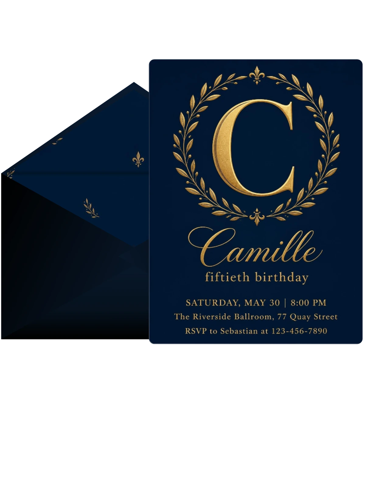 Navy and Gold Laurel 50th Birthday