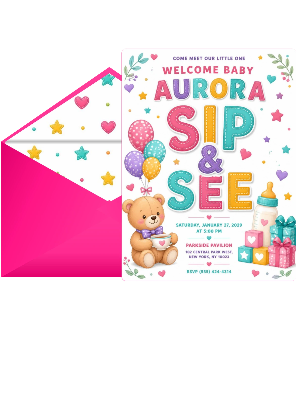 Teddy Bear Sip & See Invitation